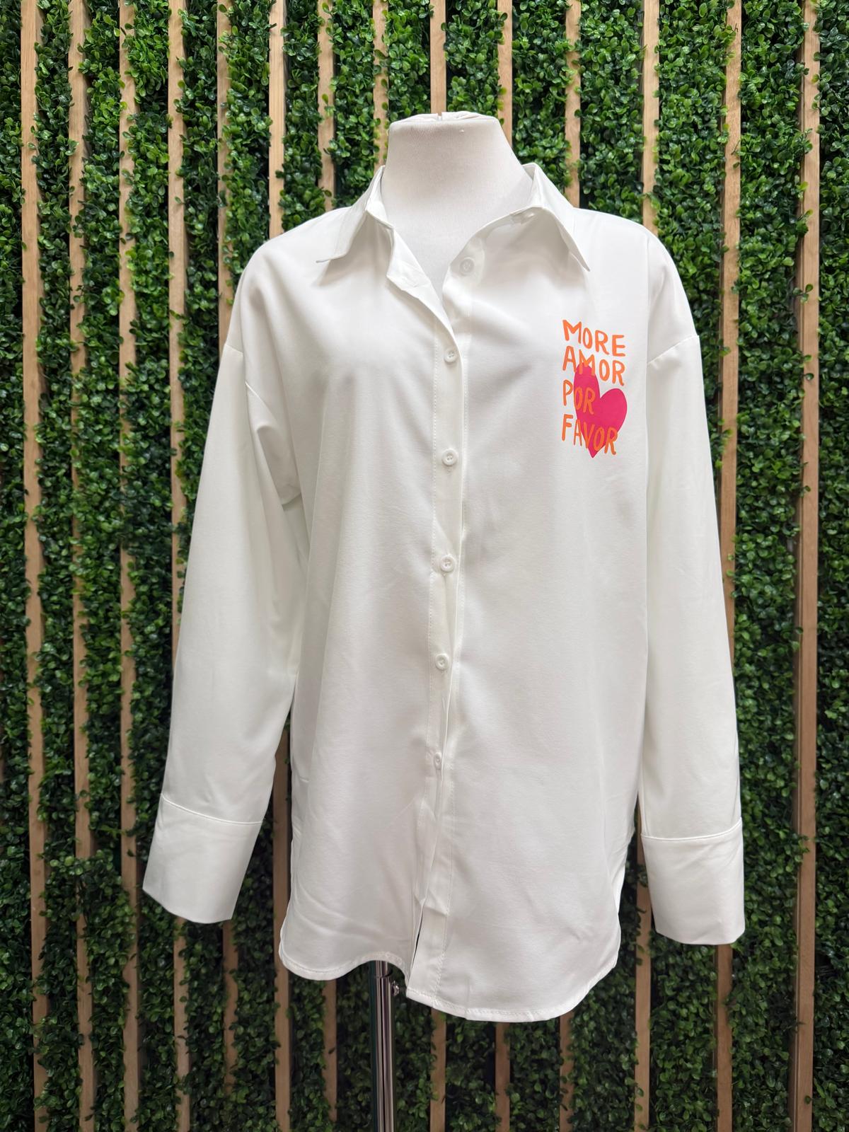 More Amor Por Favor Oversized Button-Down Shirt – Black & Blue