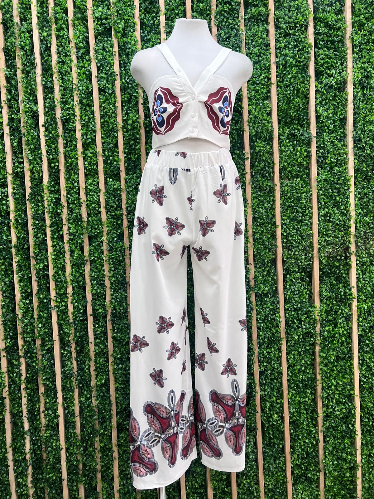 White Beautiful Boho Print Wide Leg Pant