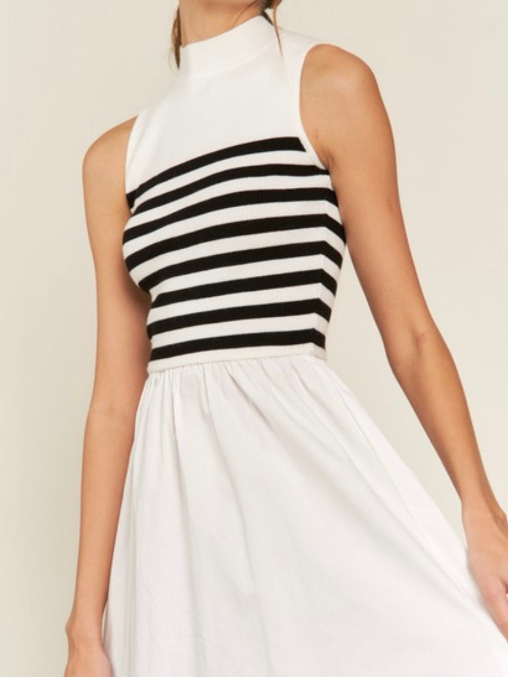 White Black Stripe Knit Maxi Dress