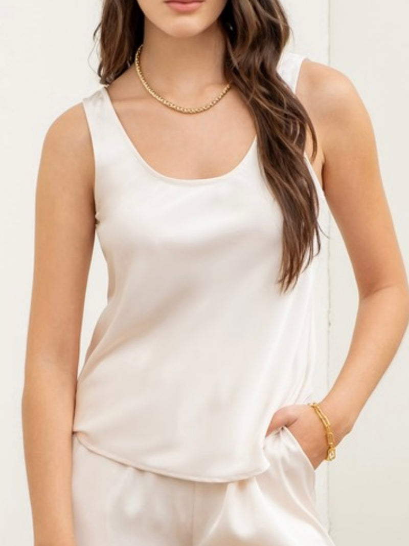 Satin Scoop Neck Basic Blouse