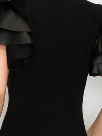 Black Faux Leather Ruffled Sleeves Short Dress