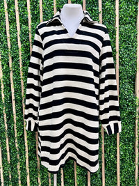 Black Striped V Neck Shift Dress