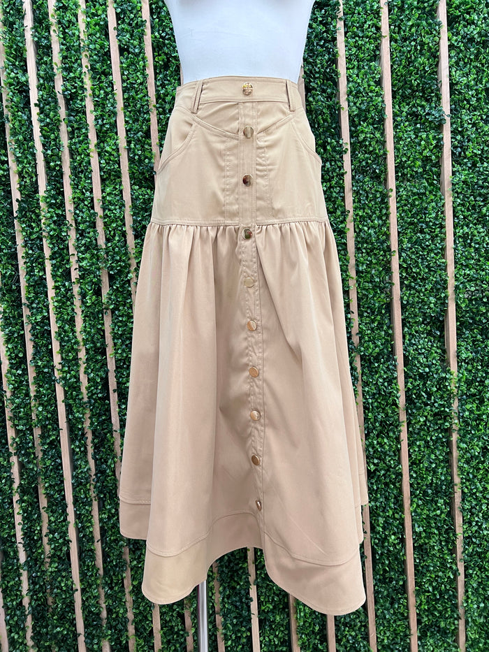 High Waisted Flared Midi Skirt
