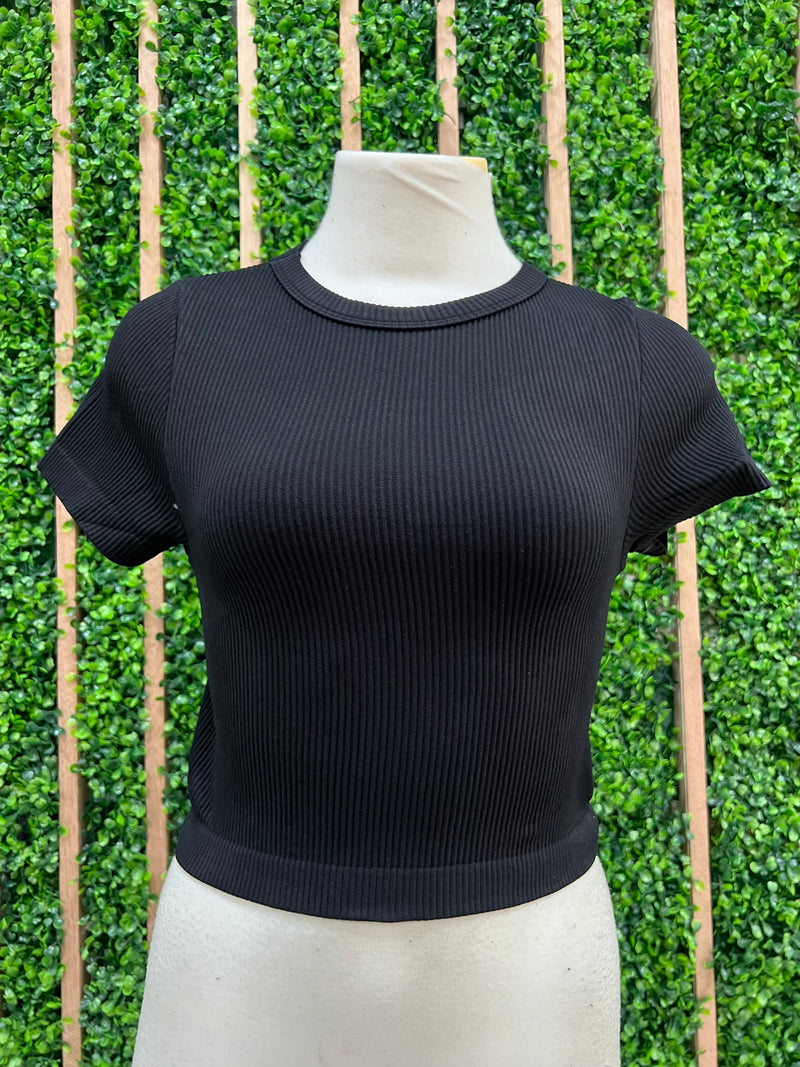 RIbbed Short Sleeve Crop Basic Top