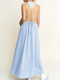 Lace Trim Cutout Denim MAxi Dress