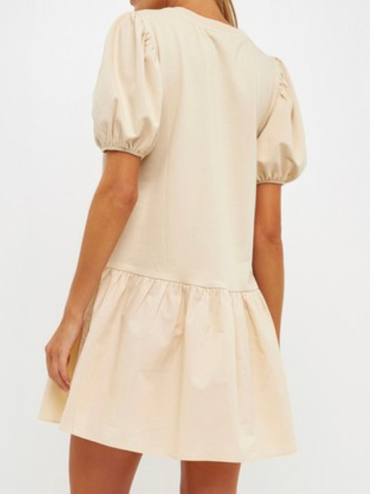 Cream Classy Balloon Sleeve Dress