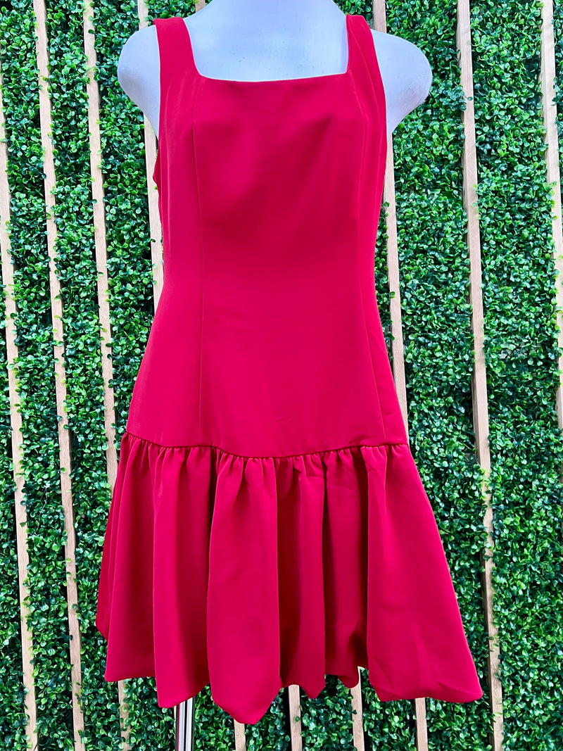 Bubble Skirt Fitted Square Neck Short Dress