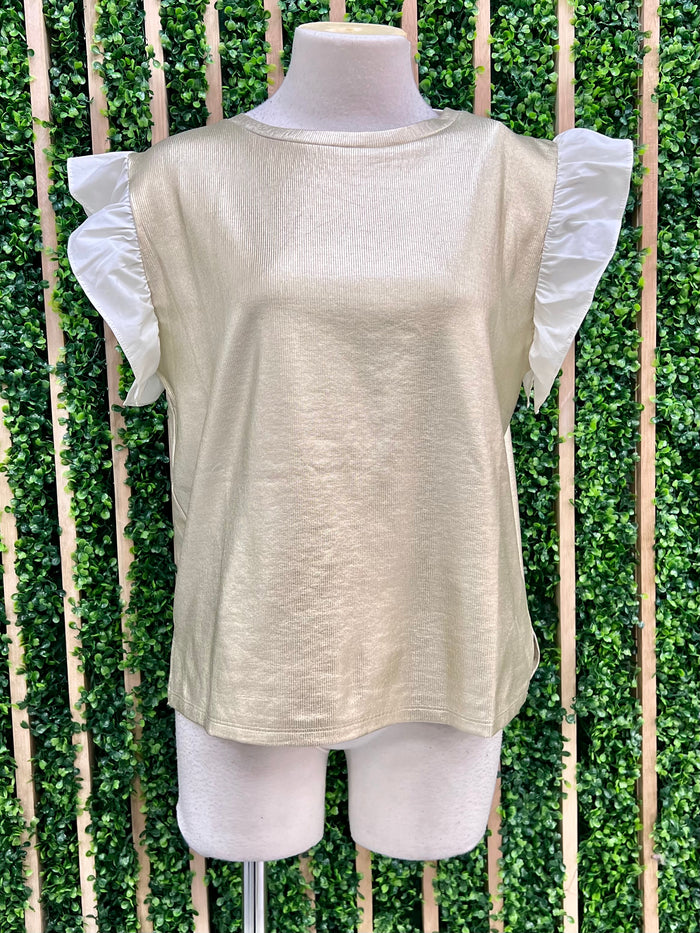 Ruffled Sleeve Soft Gold Blouse