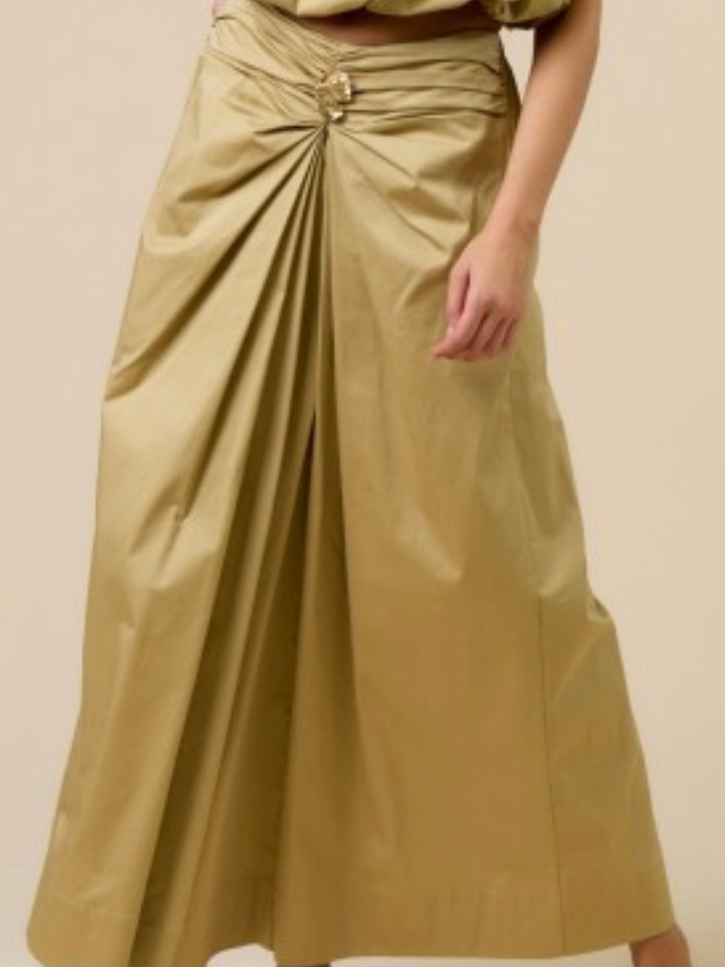 Sand Gold floral Detail Midi Skirt