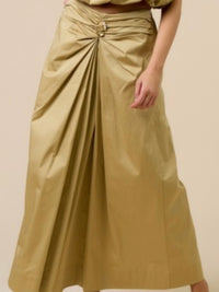 Sand Gold floral Detail Midi Skirt