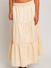 Cream Tiered Denim Midi Skirt