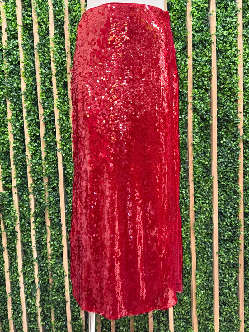 Exquisite Red Sequin Midi skirt