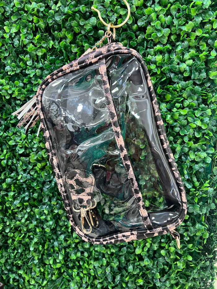 Clear Pleather Trim Crossbody Bag
