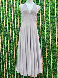 Light Grey Plunge Neckline Halter Flare Chiffon Midi Dress