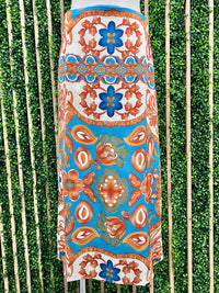 Blue Vines Satin Midi Skirt