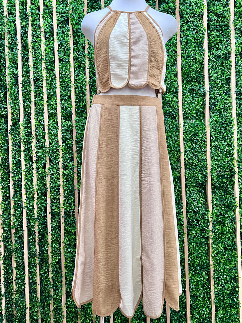 Mocha Block Scallop Midi Skirt