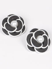 Chanel Vibes Pleather Flower Stud Earrings