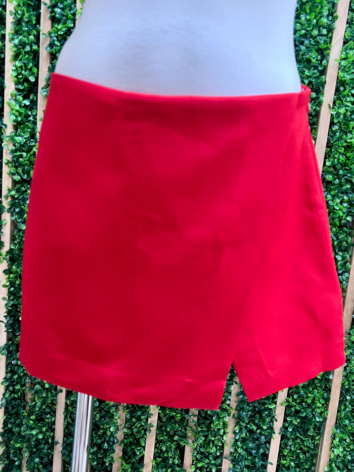 Red Asymmetric Slit Skort