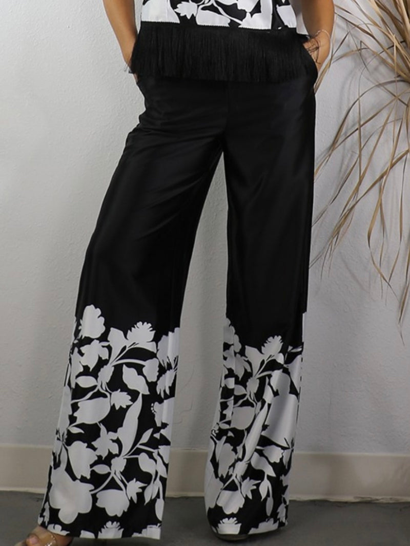 Black Floral  Trim Pant