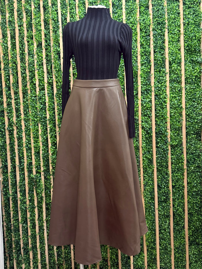 Side Slit Pleather Midi Skirt
