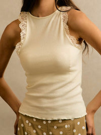 Lace Trim Ribbed Tank Top