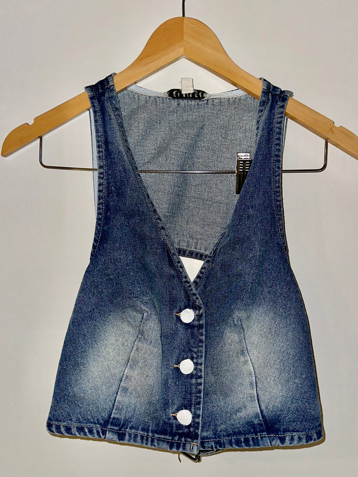 Denim Cutout Halter Vest