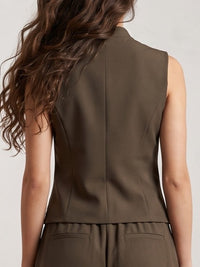 Chocolate Mandarin Collar Tailored Vest