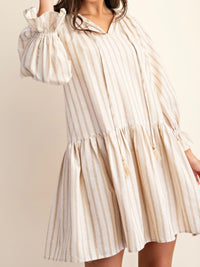 Beige Lurex Striped Short Dropwaist Dress