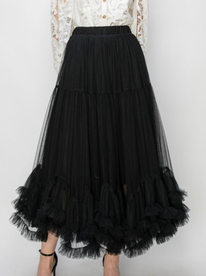 Flared Midi Tulle Skirt