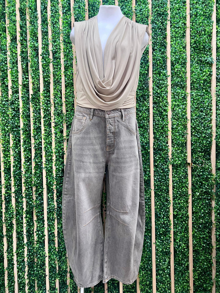 Grey Wash Barrel Jean