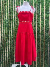 Beautiful Rig Rag Trim Fitted Tie-Strap Midi Dress