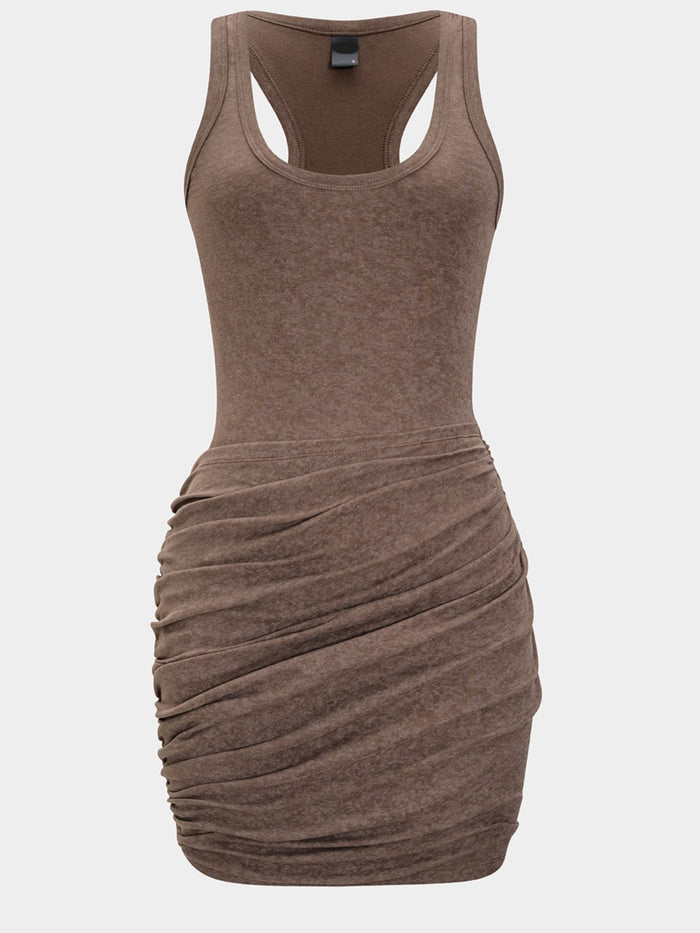 Mocha Ruched Racerback Mini Dress