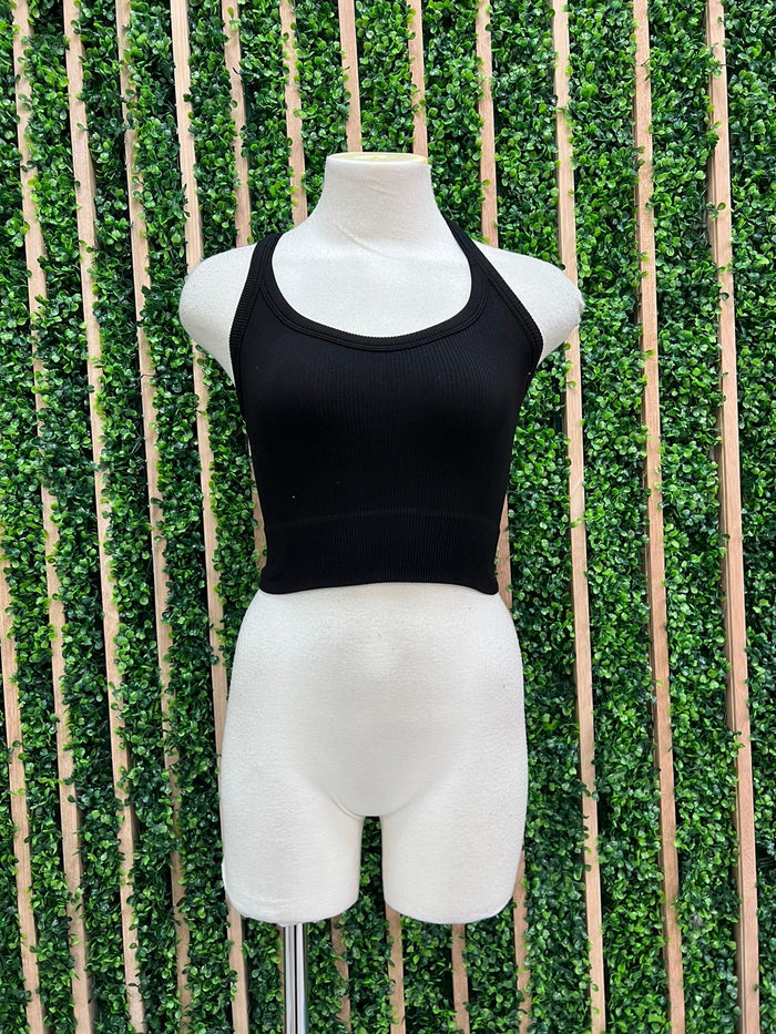 Black Cross Back Basic Crop Cami