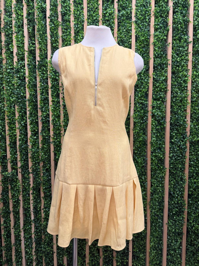 Sleeveless Linen Mini Dress with Pleated Hem