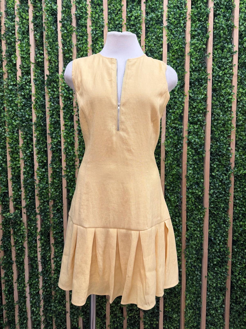 Sleeveless Linen Mini Dress with Pleated Hem