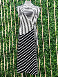 Black Stripe Knot Detail Midi Dress