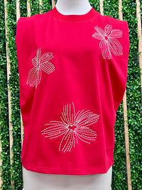 Floral Embroidered Cotton Sleeveless Top