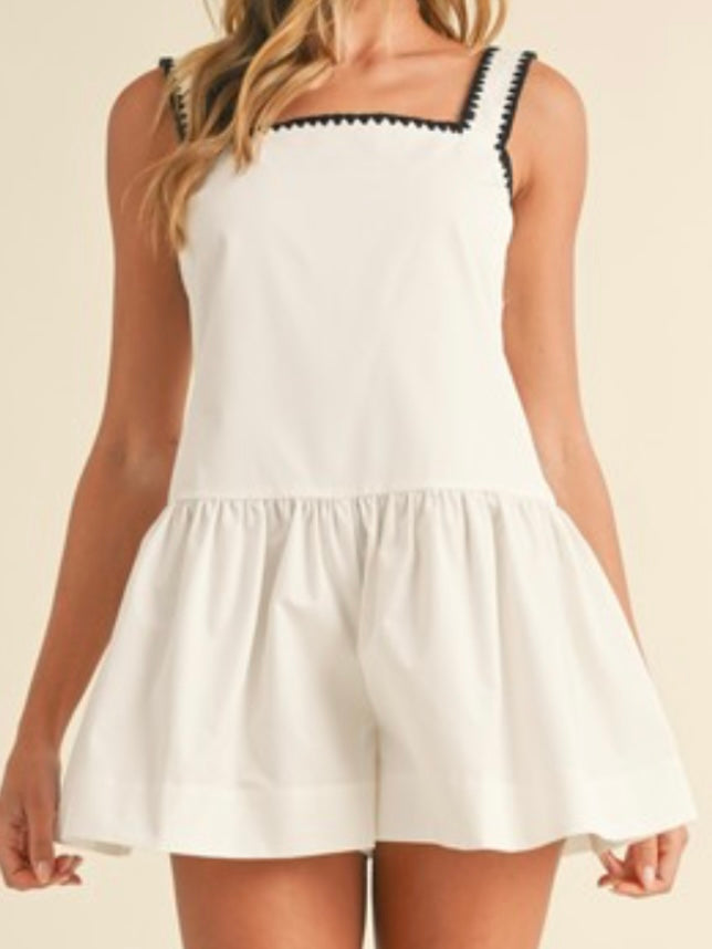 Stitch Trim Square Neck Drop Waist Romper