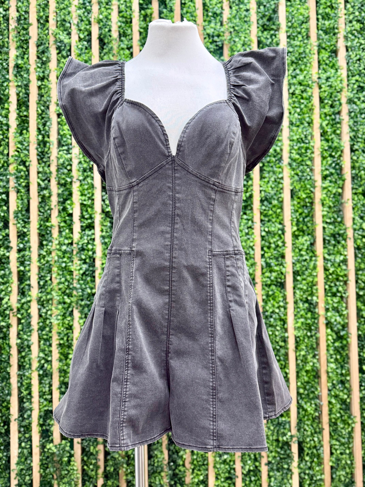 Washed Black Ruffled Romper