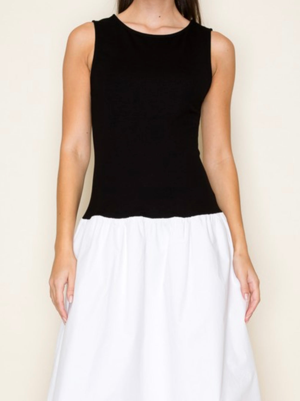 Block Black Ivory Boat Neck Midi Dress