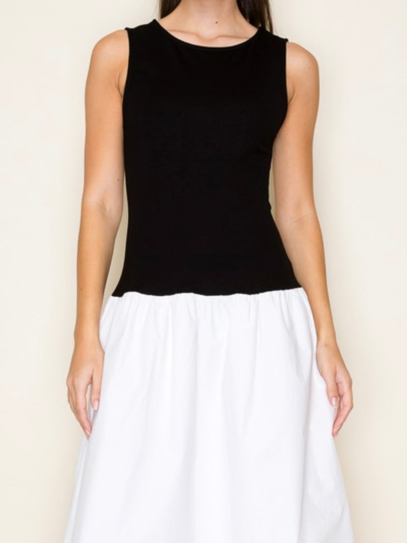 Block Black Ivory Boat Neck Midi Dress