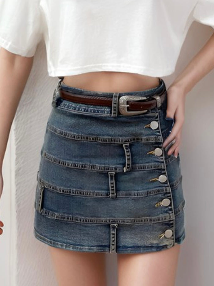 Multi Belt Denim Skirt