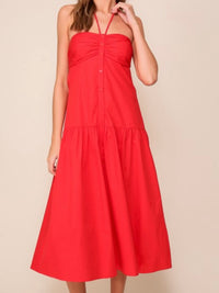 Red Halter Tie Button Down Dress