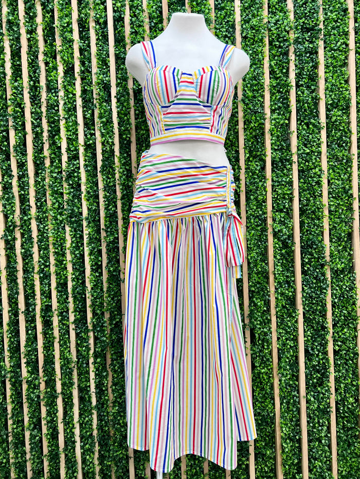 Beautiful Multi Striped Midi Skirt