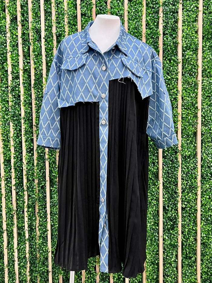 Denim Contrast Blouse Dress