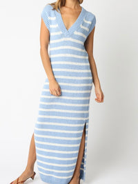 Striped Knit V Neck Sleeveless Maxi Dress