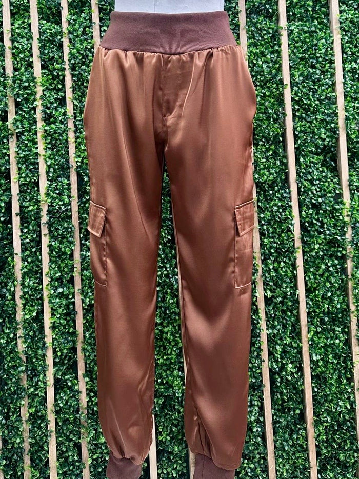 Brown Satin Dressy Jogger