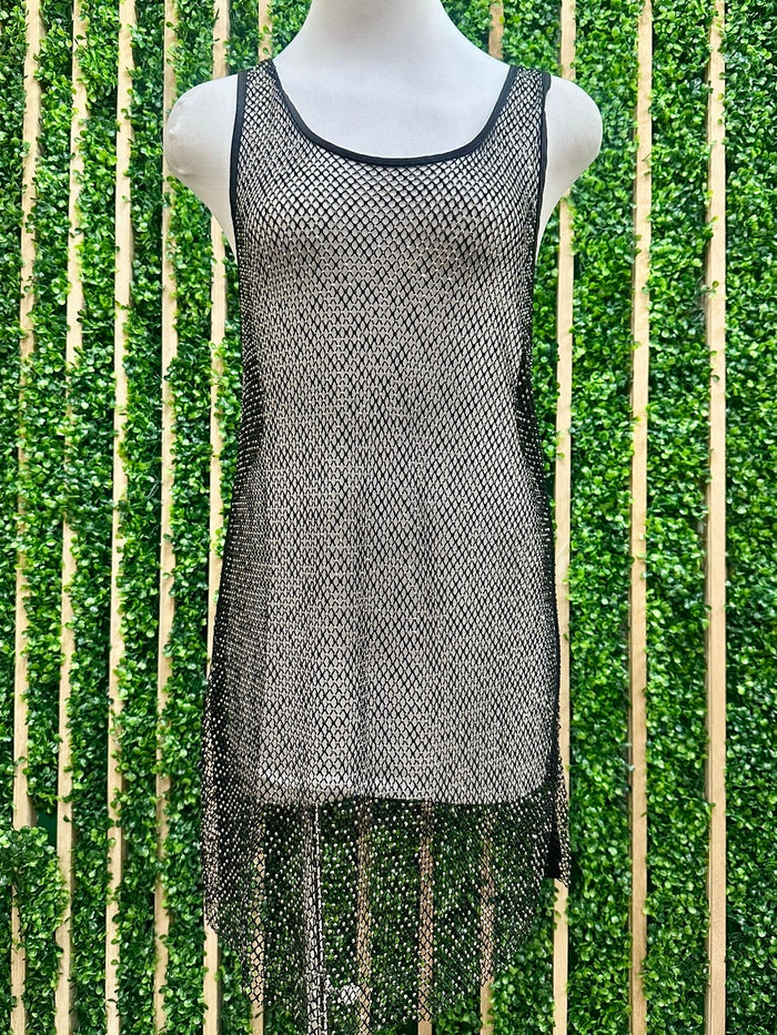 Black Rhinestone Cami Mesh Dress