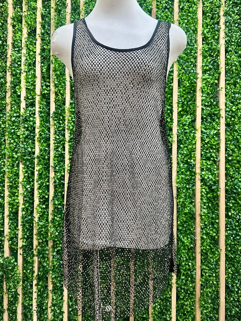 Black Rhinestone Cami Mesh Dress