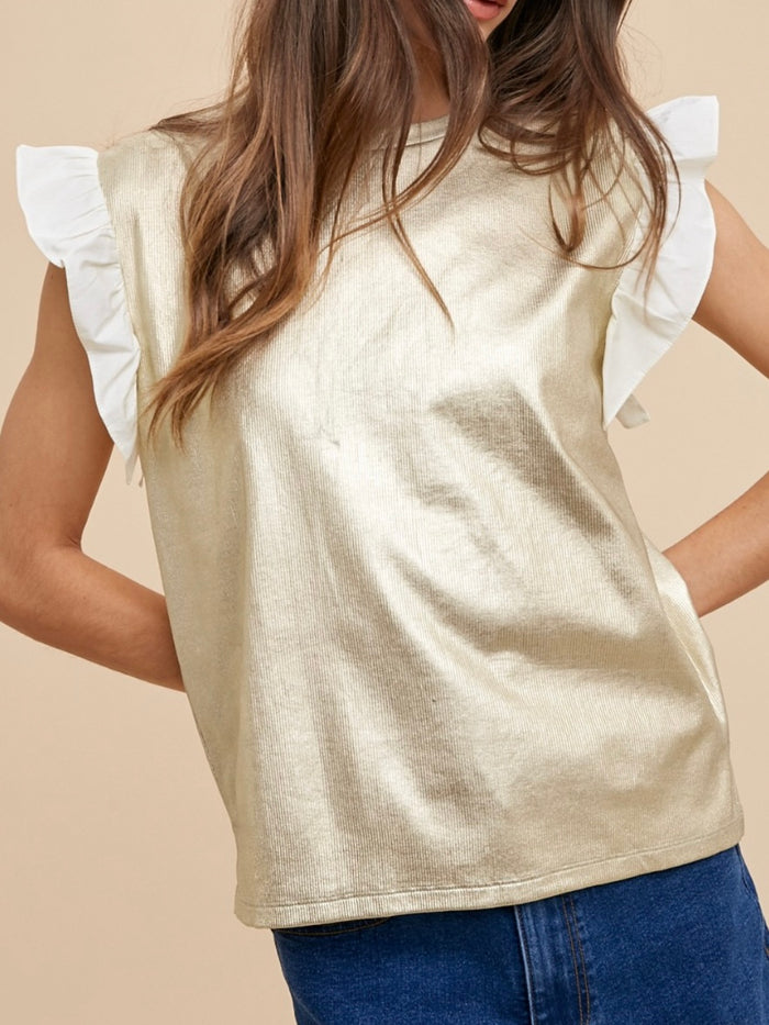 Ruffled Sleeve Soft Gold Blouse